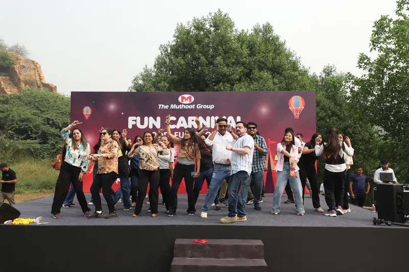 Guests dancing together during a group visit at Farm Aravalia